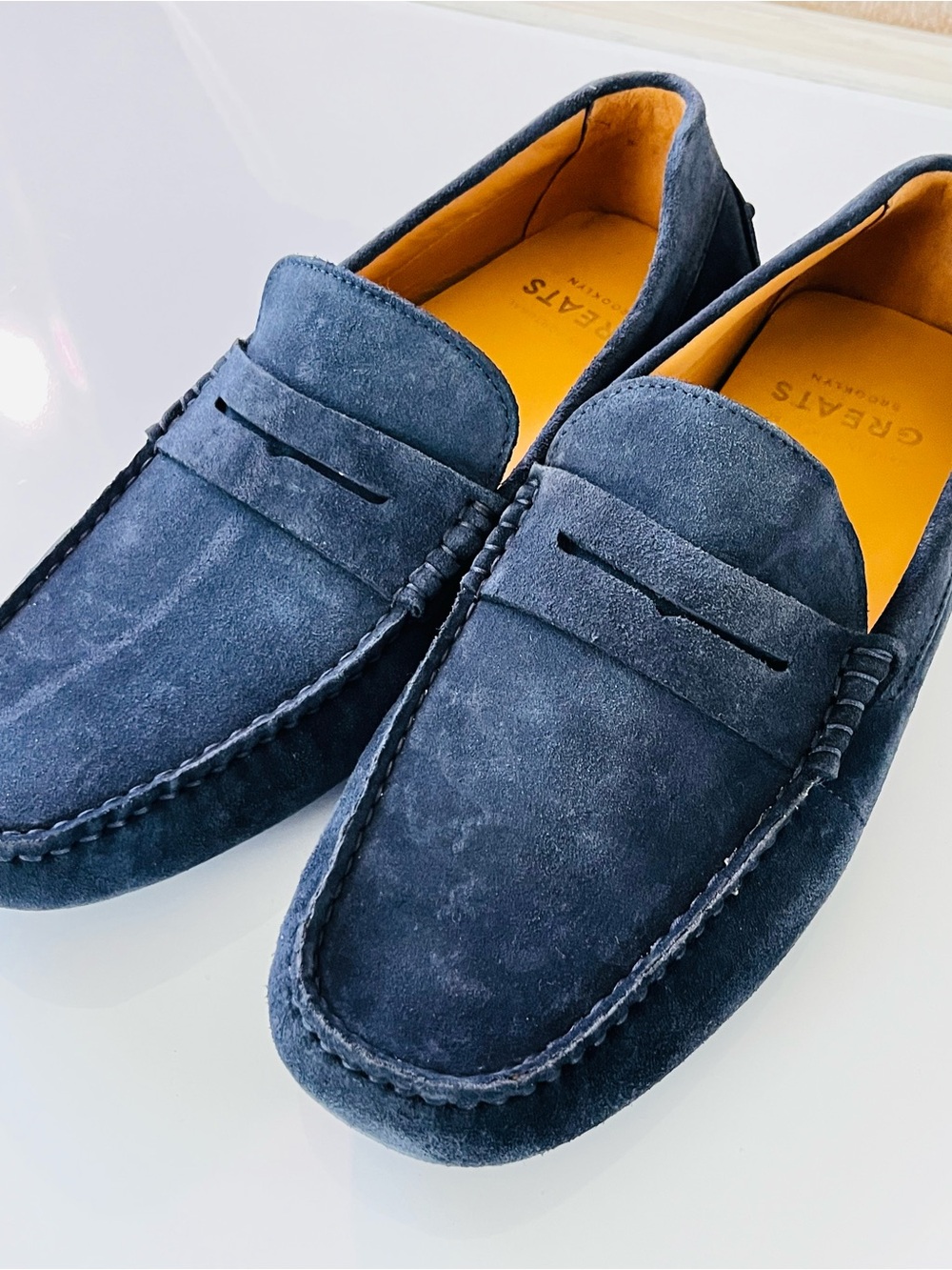 Greats Corsa Driver Hand Sewn Penny Loafers Navy Suede Leather Moccasin Men’s 11